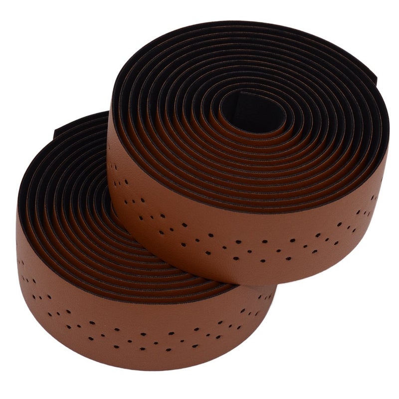 KINGOU Brown Synthetic Leather Road Bike Handlebar Tape Bicycle Bar Wraps - 2PCS Per Set - Image 1